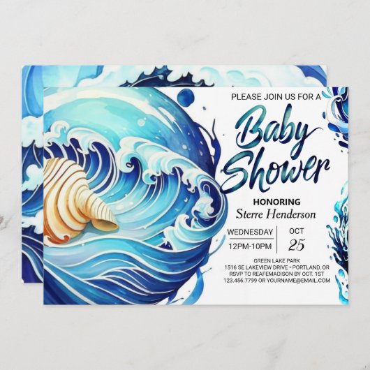 getijdengolven Baby shower Kaart (Voorkant / Achterkant)