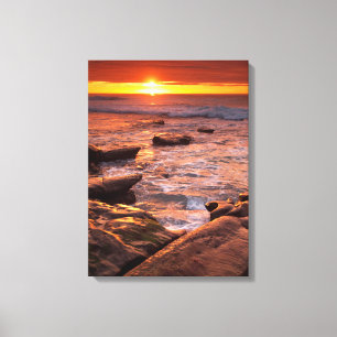 Getijdenpoelen bij zonsondergang, Californië Canvas Afdruk