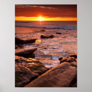 Getijdenpoelen bij zonsondergang, Californië Poster