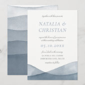 Getinte Blauwe Aquarel Bruiloft Kaart (Voorkant / Achterkant)