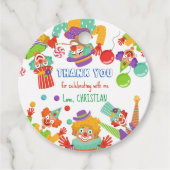 Getoonde naam circusverjaardagsfeestje bedankjes labels (Voorkant)