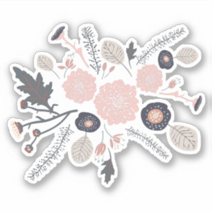 Getossed Flowers Motif Grey Pink Black Afspeelbaar Sticker