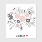Getossed Flowers Motif Grey Pink Black Afspeelbaar Sticker (Vel)