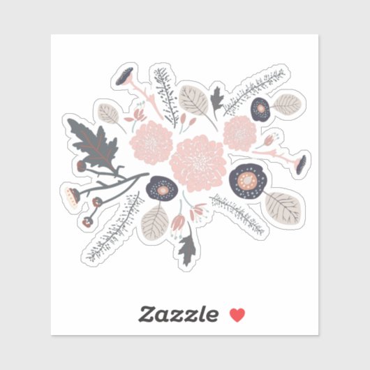 Getossed Flowers Motif Grey Pink Black Afspeelbaar Sticker (Vel)
