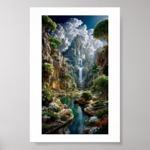 Getrapte Waterval Fantasieberg – Oud Kasteel Poster