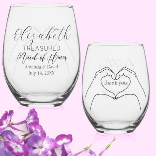 "Getreasured Maid of Honor" Gift / Custom Hart Han Wijnglas Zonder Voet