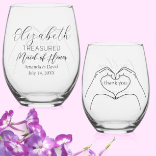 "Getreasured Maid of Honor" Gift / Custom Hart Han Wijnglas Zonder Voet