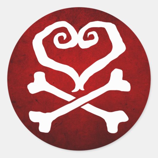 "Getroffen Liefde" Hart en Kruisbeenderen Ronde Sticker (Voorkant)