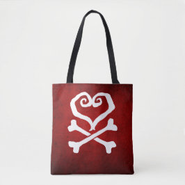 "Getroffen Liefde" Hart en Kruisbeenderen Tote Bag