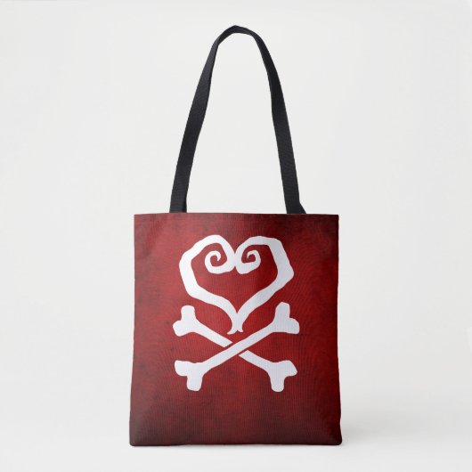 "Getroffen Liefde" Hart en Kruisbeenderen Tote Bag (Voorkant)