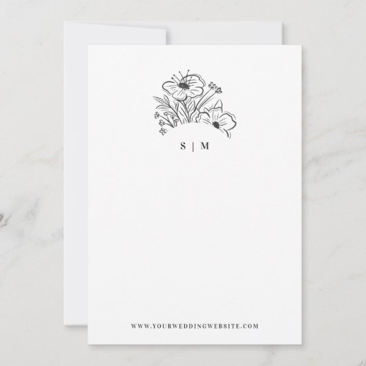 Getrokken Bloemen Schets Botanische Monogram Bruil Kaart (Achterkant)
