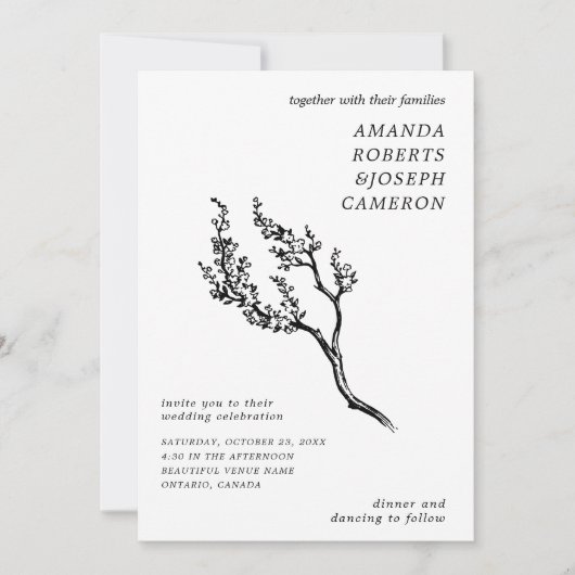 getrokken boomtak moderne foto QR code bruiloft Kaart (Voorkant)