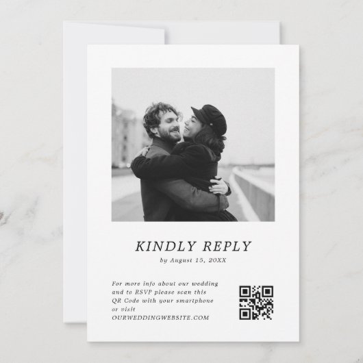 getrokken boomtak moderne foto QR code bruiloft Kaart (Achterkant)