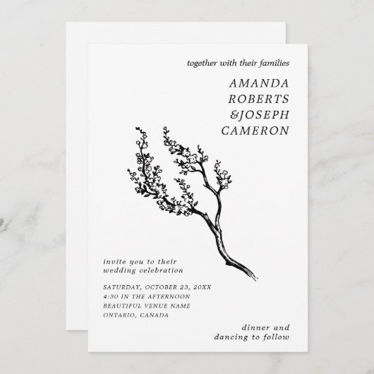 getrokken boomtak moderne foto QR code bruiloft Kaart (Voorkant / Achterkant)