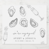 Getrokken Champagne & Oesters Gebrande Verloving F Sparkling Wijnetiket (Enkel label)