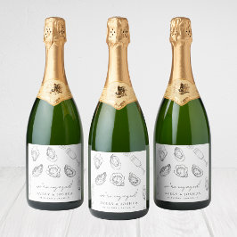 Getrokken Champagne & Oesters Gebrande Verloving F Sparkling Wijnetiket