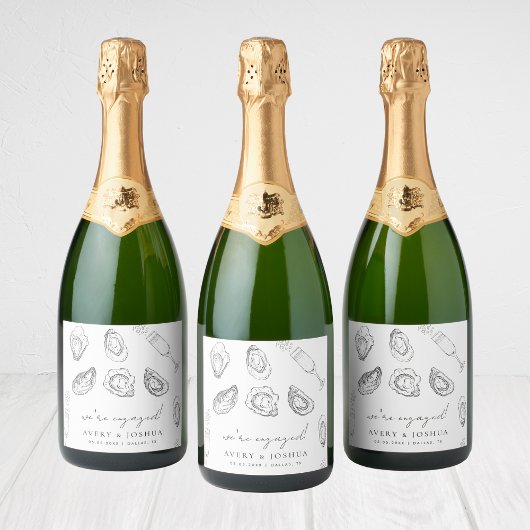 Getrokken Champagne & Oesters Gebrande Verloving F Sparkling Wijnetiket