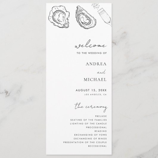 Getrokken Champagne Oesters Minimalistische Zeevru Programmakaart (Voorkant)