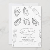 Getrokken Champagne & Oesters Roast Verlovingsfees Kaart (Voorkant)