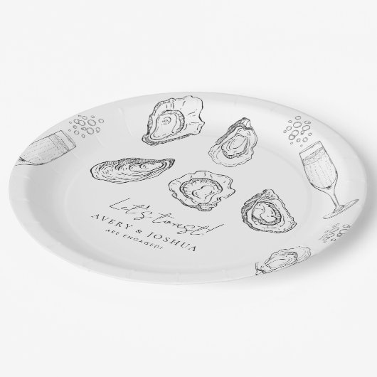 Getrokken Champagne & Oesters Roast Verlovingsfees Papieren Bordje (Gekanteld)
