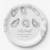 Getrokken Champagne & Oesters Roast Verlovingsfees Papieren Bordje (Voorkant)