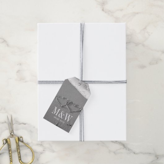 Getrokken harten in zandstrand huwelijksgunst cade cadeaulabel (Met Touw)