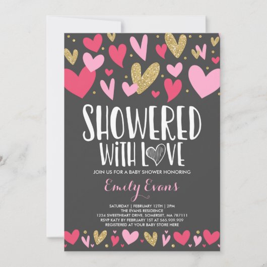 Getrokken met de inviteringsharten van het Baby sh Kaart (Voorkant)