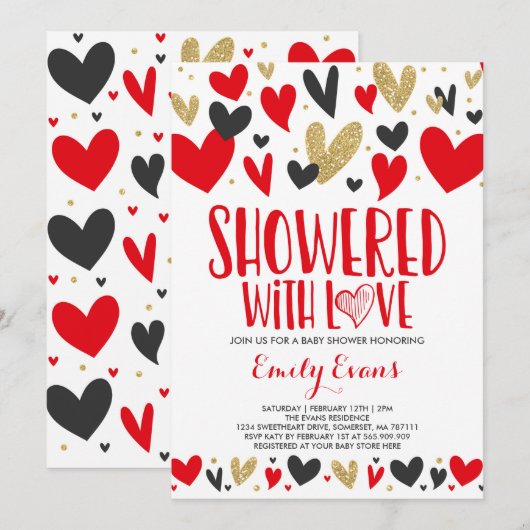 Getrokken met de inviteringsharten van het Baby sh Kaart (Voorkant / Achterkant)