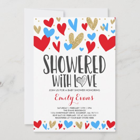 Getrokken met de inviteringsharten van het Baby sh Kaart (Voorkant)