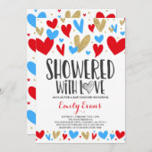 Getrokken met de inviteringsharten van het Baby sh Kaart (Voorkant / Achterkant)