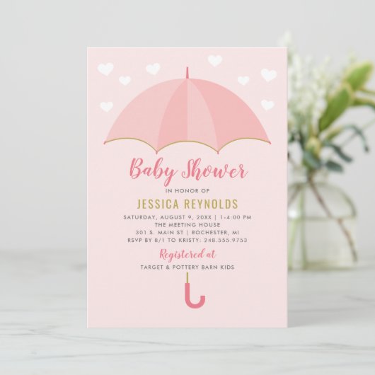 Getrokken met liefdesblush roze Baby shower Kaart (Staand voorkant)