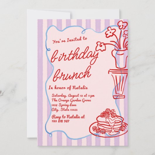 Getrokken Roze Bloemen Pannenkoeken Foto Verjaarda Kaart (Voorkant)