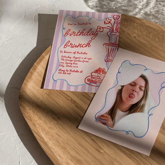 Getrokken Roze Bloemen Pannenkoeken Foto Verjaarda Kaart