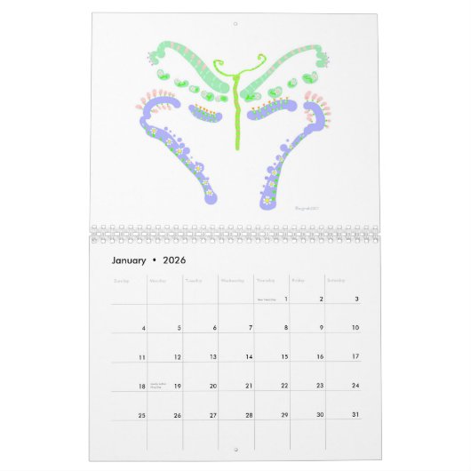 Getrokken vlinders 2026 Kalender (Jan 2026)