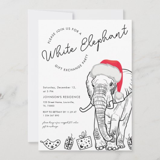 Getrokken Witte Olifant Gift Exchange Kerstfeest Kaart (Voorkant)