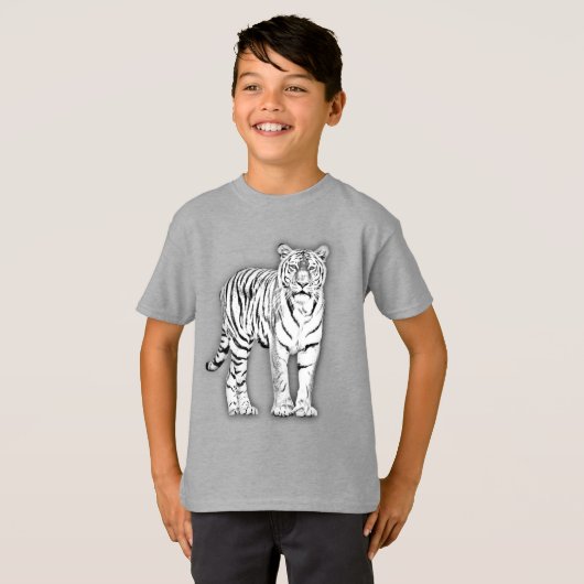 Getrokken witte tijger t-shirt (Voorkant volledig)