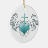 getrouw Crystal Blue Heart Keramisch Ornament (Rechts)