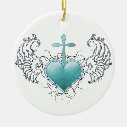 getrouw Crystal Blue Heart Keramisch Ornament (Voorkant)