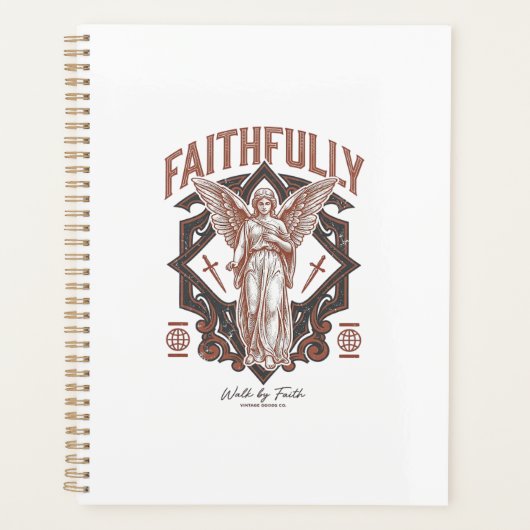 Getrouw Engel Vintage Gravure Christelijk T-Shirt Planner (Voorkant)
