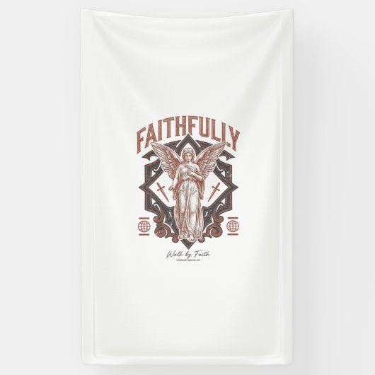 Getrouw Engel Vintage Gravure Christelijk T-Shirt Spandoek (Verticaal)