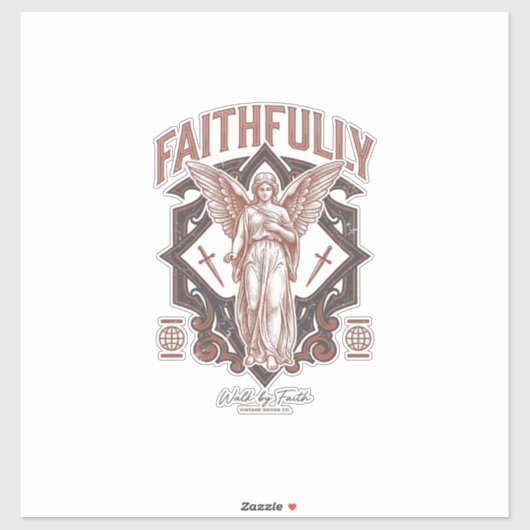 Getrouw Engel Vintage Gravure Christelijk T-Shirt Sticker (Vel)