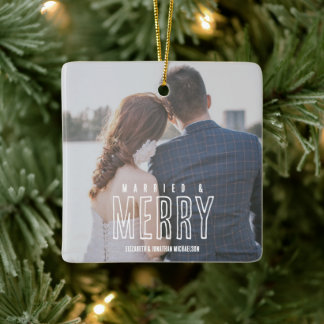 Getrouwd & Blij 3 Foto Keramisch Ornament