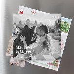 Getrouwd & Blij | Elegante Zwarte & Witte Bruiloft Magneet<br><div class="desc">Vier je liefde met deze gepersonaliseerde huwelijksfotomagneet met de tekst "Married & Merry" — een tijdloze aandenken voor pasgetrouwden en stellen. Deze moderne ontwerp met jouw favoriete zwart-wit trouwfoto en elegante typografie combineert klassieke romantiek met een minimalistische stijl.</div>