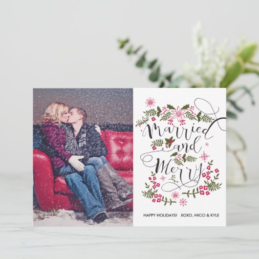 Getrouwd & Blij Foto Kerstkaarten - Jonggehuwd Feestdagenkaart (Staand voorkant)