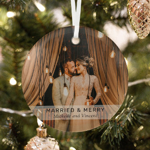 'Getrouwd & Blij' Foto Simpele Aandenken Glas Ornament