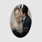 Getrouwd & Blij Hart Script Moderne Op Maat Gemaak Ornament (voorkant)