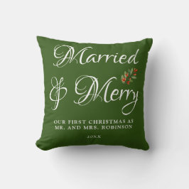 Getrouwd & Blij Kerst voor getrouwden Groen Kussen