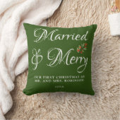 Getrouwd & Blij Kerstmis na eerste huwelijk Groen Kussen (Deken)