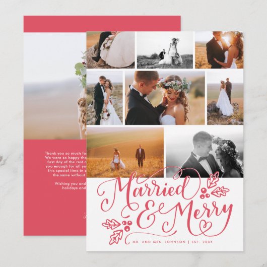 Getrouwd & Blij Multi-Foto Kerstcollage Feestdagenkaart (Voorkant / Achterkant)
