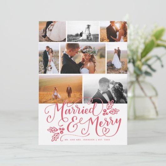 Getrouwd & Blij Multi-Foto Kerstcollage Feestdagenkaart (Staand voorkant)